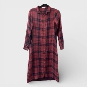 308 Rare CP Shades Red Plaid Flannel Shirt Dress with Pockets